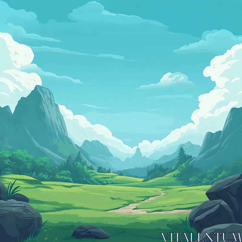 AI ART Scenic Valley Landscape Illustration