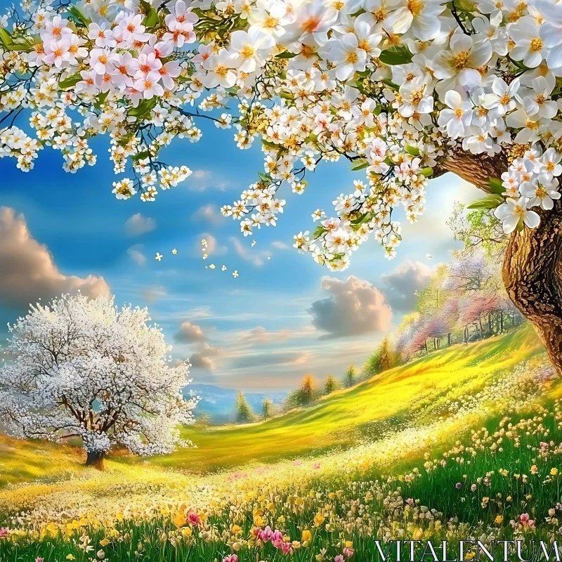 AI ART Floral Meadow in Spring Sunlight