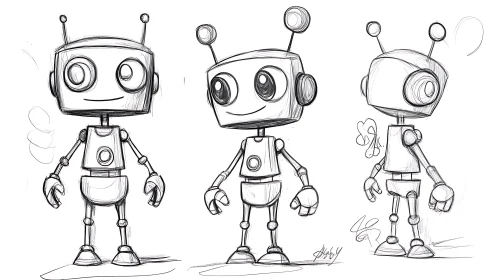 Monochrome Robot Character Poses