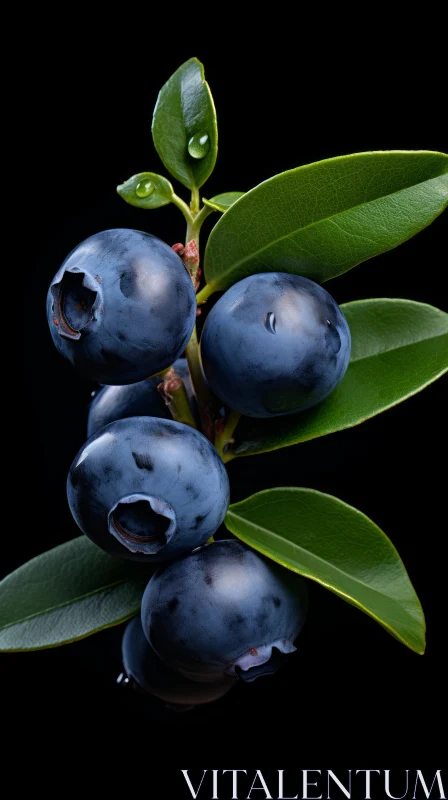 AI ART Blueberries on a Branch Against a Dark Background