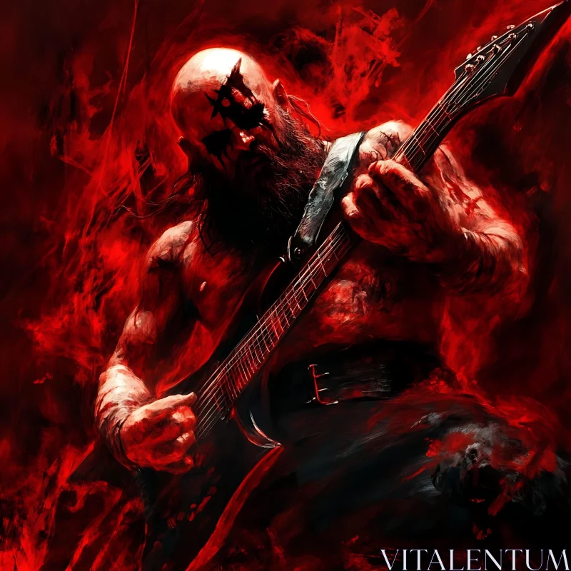 Red Heavy Metal Guitarist Illustration AI Image