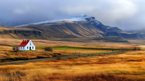 Rural Icelandic House in a Golden Field