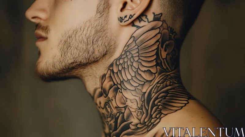 Detailed Neck and Ear Tattoo Art AI Image