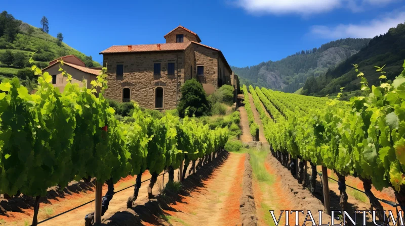 Captivating Vineyards and Mountains - A Rustic Charm AI Image