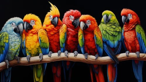 Colorful Parrots in Precisionist Art Style