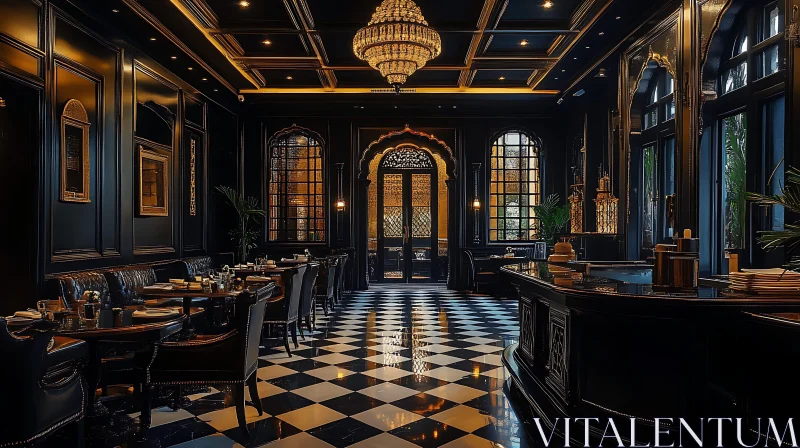 Luxurious Dining Room with Checkered Floor AI Image