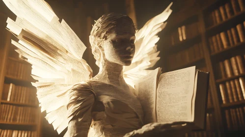 Paper Angel Reading Book Sculpture