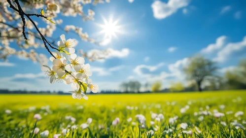 White Blossoms in a Sunny Field