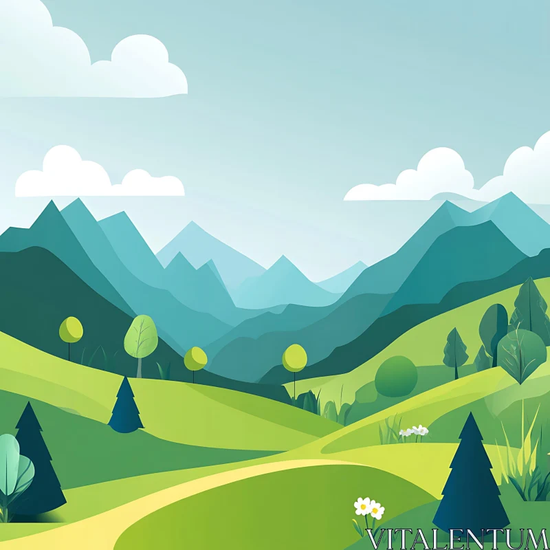 AI ART Stylized Landscape with Mountains and Trees