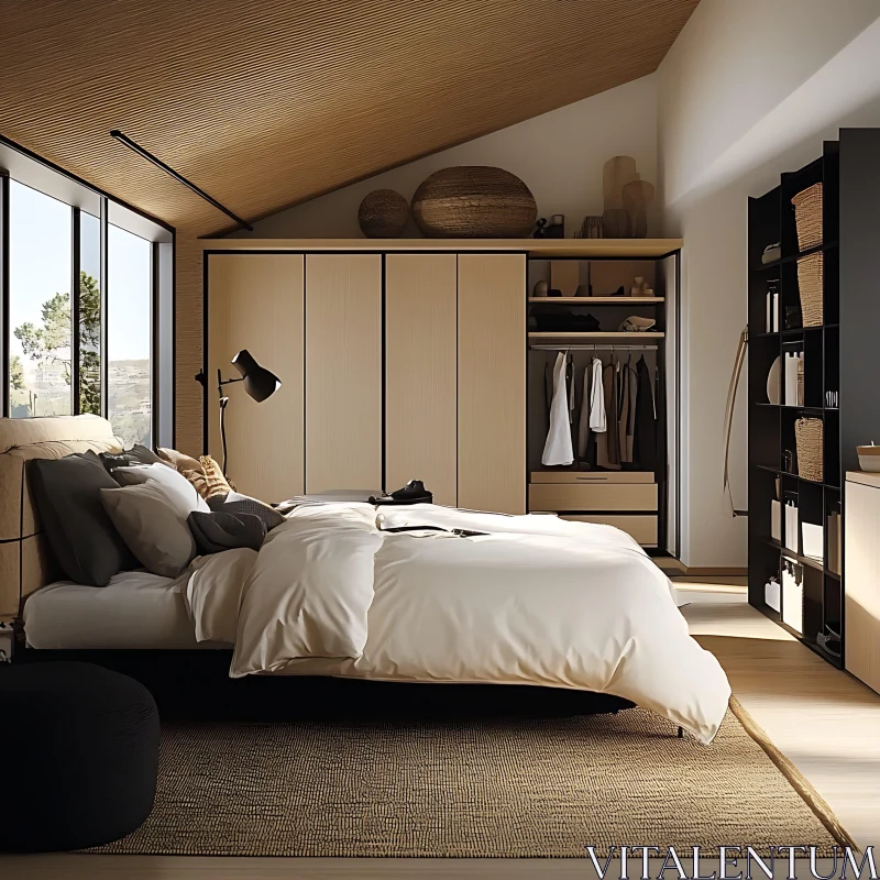 AI ART Minimalist Bedroom with Natural Light