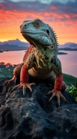 Majestic Lizard on Rock: Captivating Junglepunk Composition