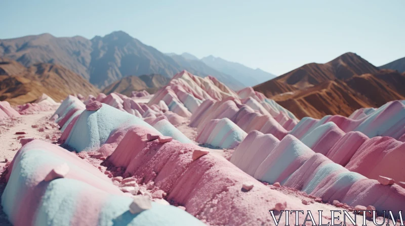 Mesmerizing Psychedelic Surrealist Landscape with Pink and Purple Salt Piles AI Image