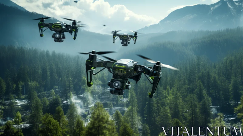 Quartet of Drones Over Forest - 3D Industrial Design AI Image