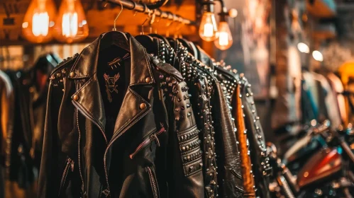 Stylish Black Leather Jackets Collection in Retail Store