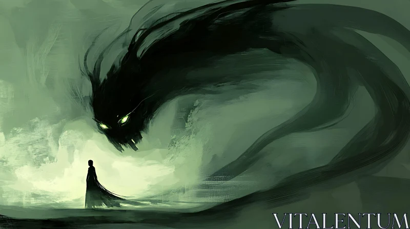 Silhouette Facing Ominous Entity in Mist