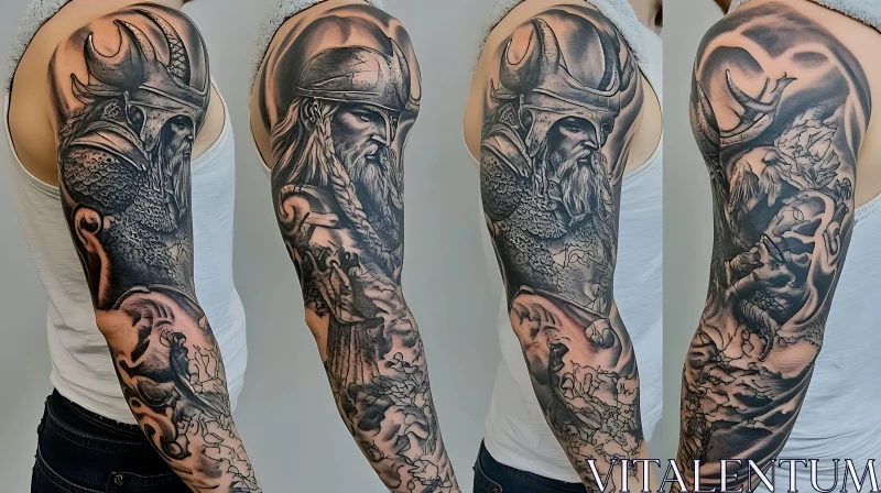 Detailed Norse Theme Arm Tattoo AI Image