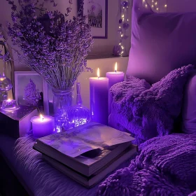 Lavender and Candle Still Life in Purple