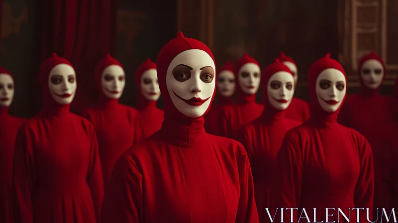 Sinister Gathering in Red Attire AI Image