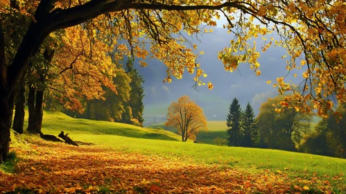 Scenic Fall Meadow with Deciduous Trees
