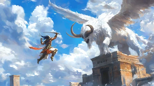 Ancient Battle: Warrior vs Mythical Creature