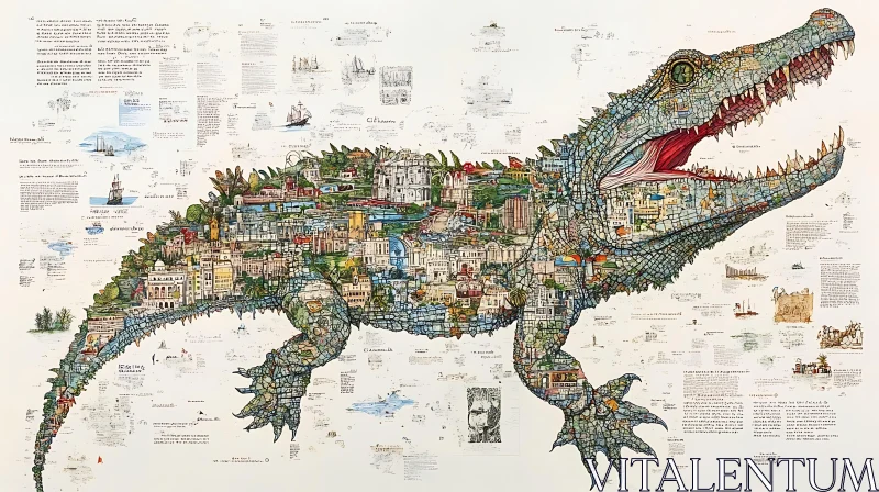 Crocodile Cityscape Collage Art