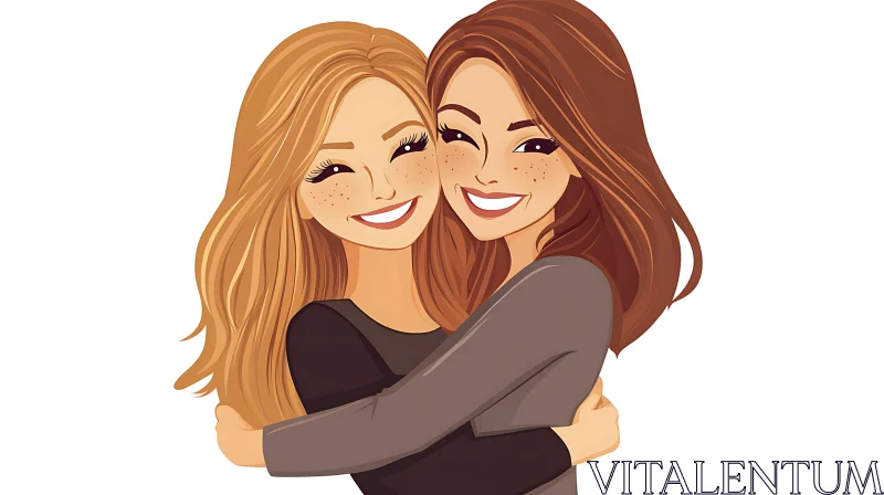 Illustration of Two Female Friends Embracing