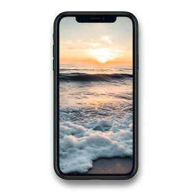 Mobile Phone Displaying Ocean Sunset