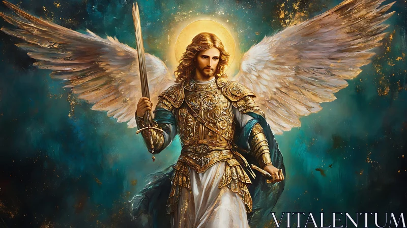 Golden Angel with Sword and Wings