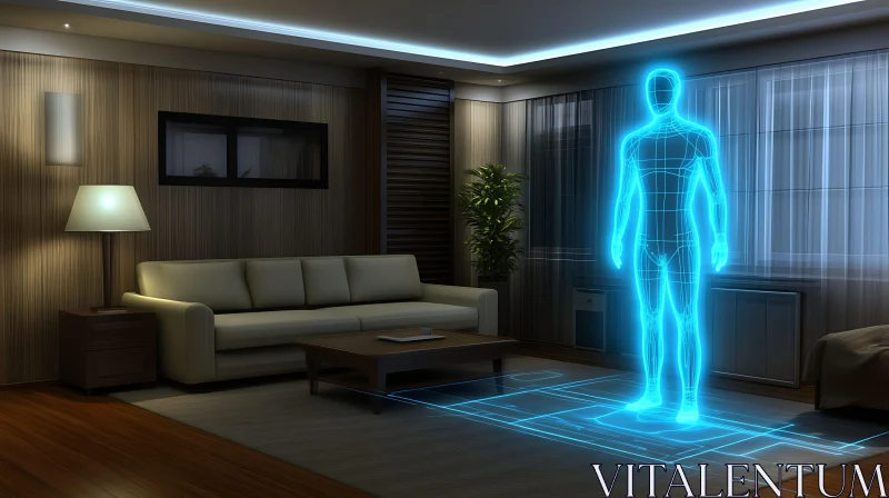 Holographic Figure in Contemporary Living Space