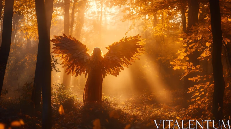 Winged Figure in Golden Forest Light