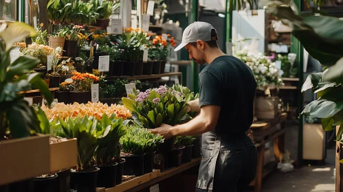 Man Arranging Flowers in a Shop