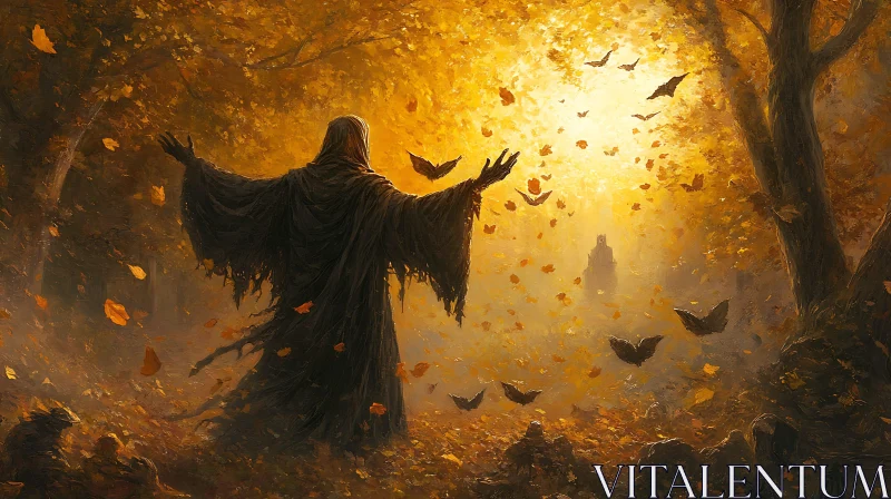 Autumnal Forest with Dark Figure