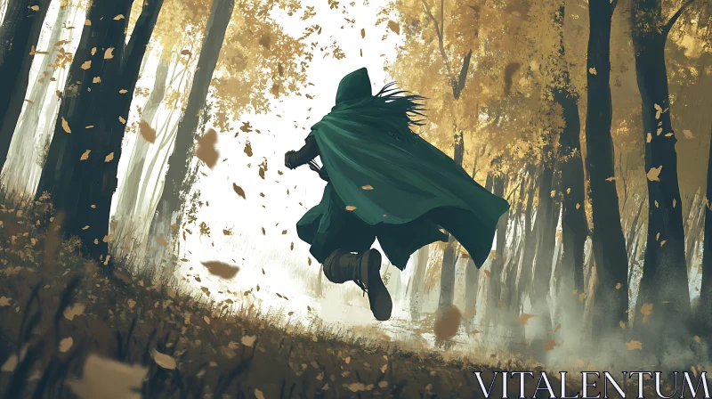 Mysterious Runner in the Autumn Woods