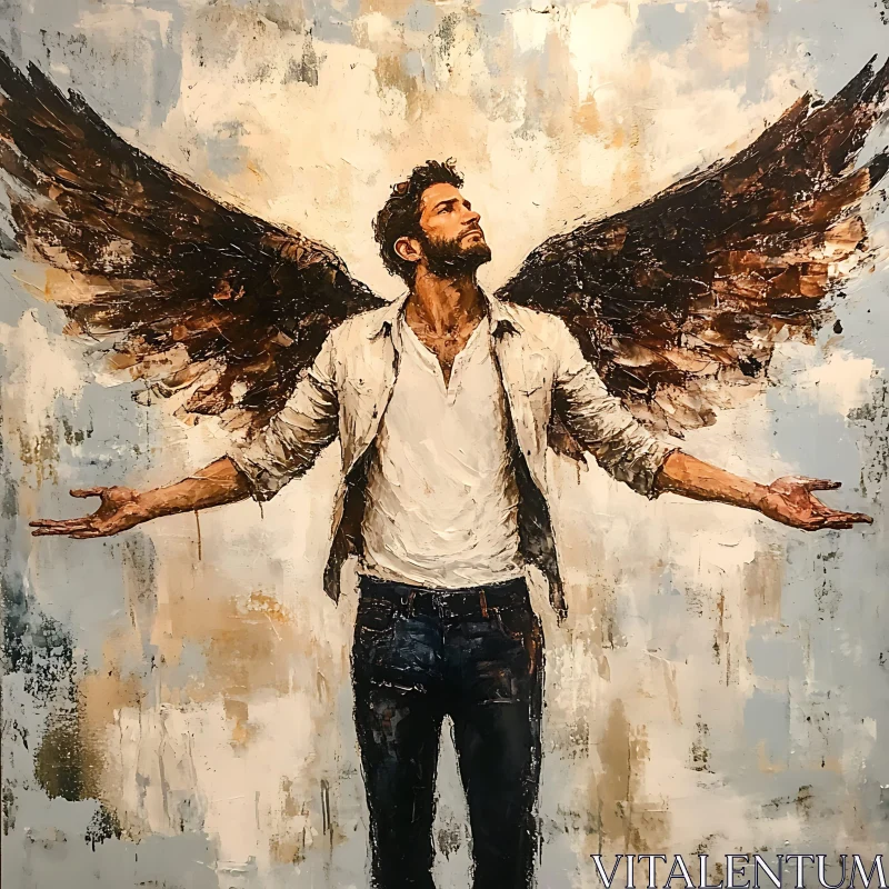 Man with Wings Looking Up Art