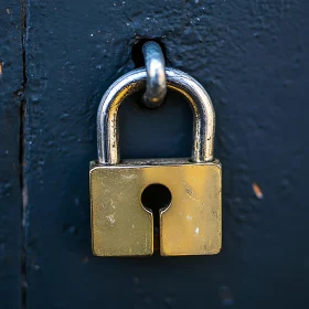 Brass Padlock on Blue Painted Metal