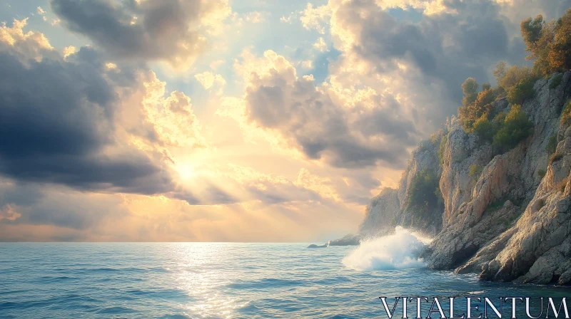 Sunset Over Ocean with Cliffs
