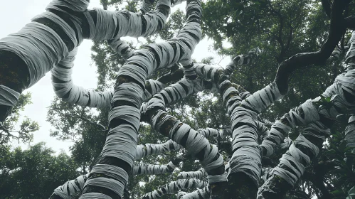 Wrapped Tree Trunks in the Forest
