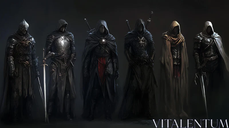 Hooded Warriors: A Dark Fantasy Ensemble AI Image