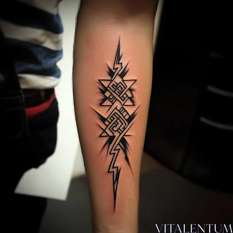 Bold Forearm Tattoo with Geometric Patterns AI Image