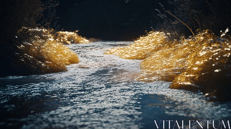 Sunlit River with Glimmering Waters and Grasses
