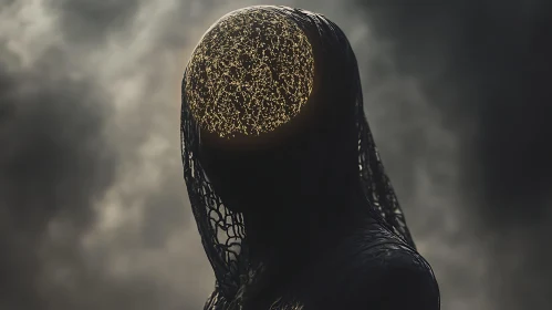 Glowing Orb Figure in Dark Veil