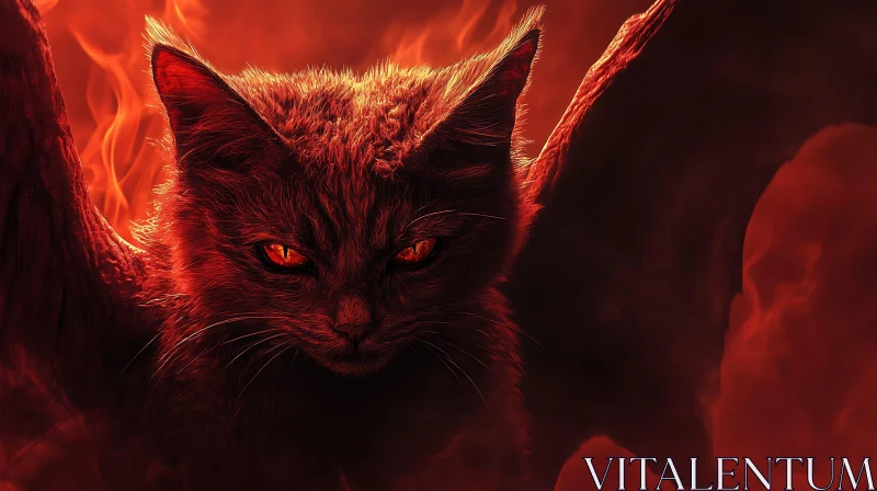 AI ART Red-Eyed Cat of the Inferno