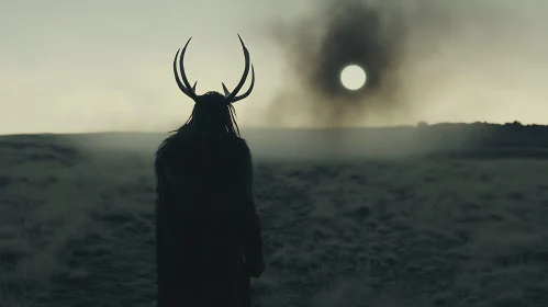 Silhouette with Antlers in Desolate Field