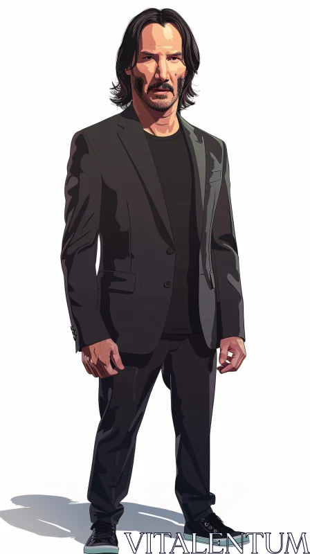 Keanu Reeves Digital Art in Black Suit AI Image