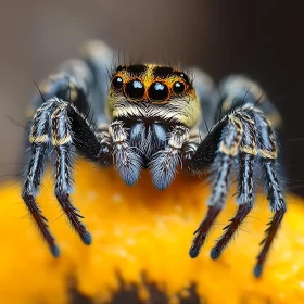 Intricate Spider Macro Photograph on Yellow Surface