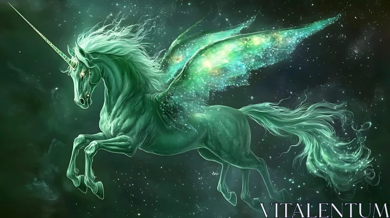 Winged Unicorn in Emerald Dreamscape