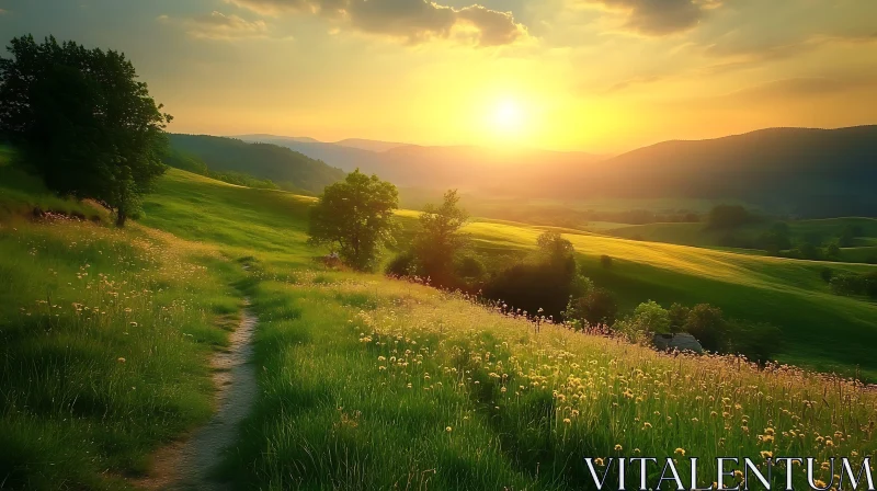 Peaceful Meadow at Sunset