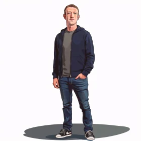 Mark Zuckerberg Digital Portrait in Dark Jacket and Jeans