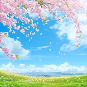 Cherry Blossoms in Spring Landscape