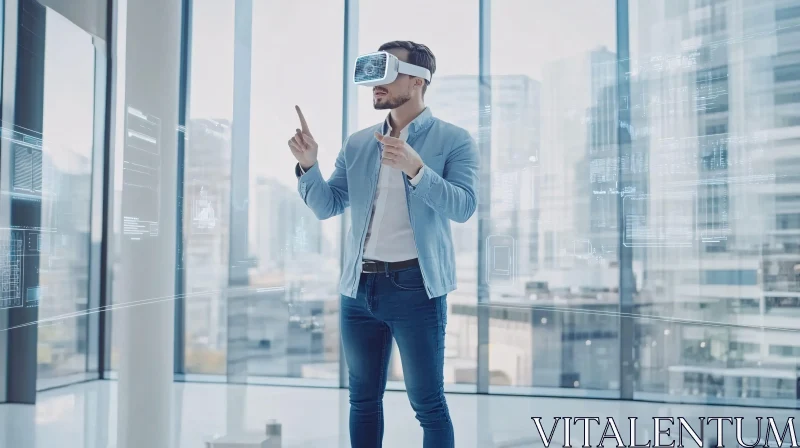 Man Immersed in VR Interface